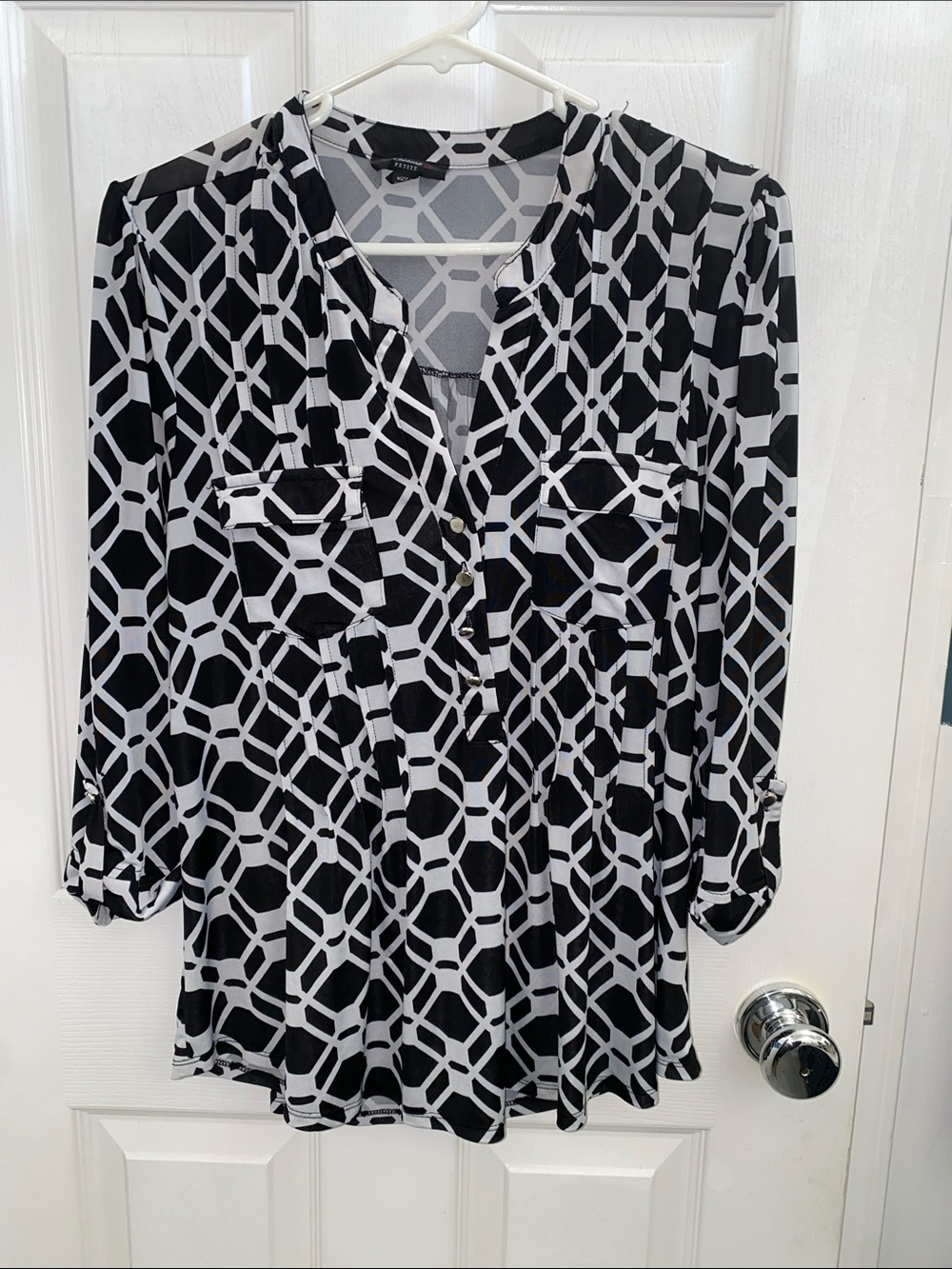 Cocomo Black and White Geometric Button-Front Blouse